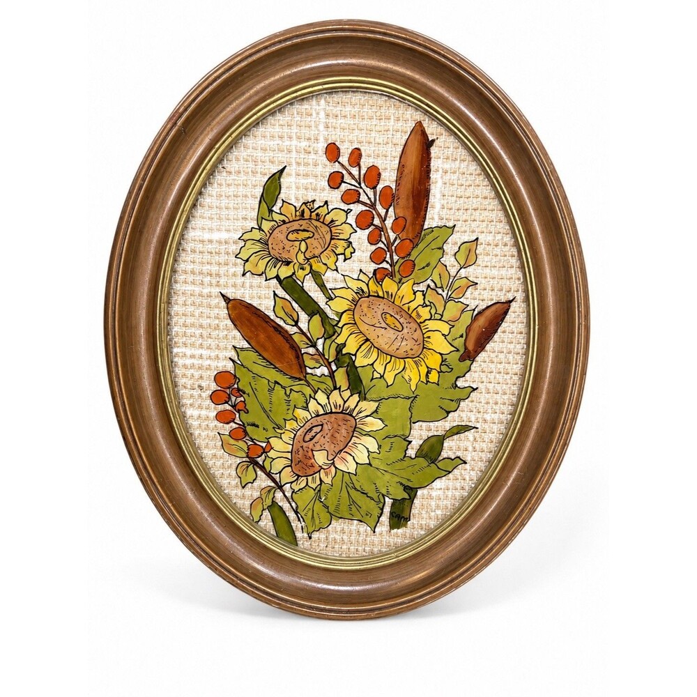 Vintage Hand Painted Framed Flowers